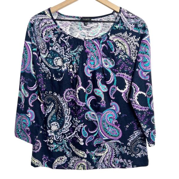 TALBOTS WOMEN'S PAISLEY ROUND NECK PARTY BLOUSE LONG SLEEVE SIZE LARG BRAND NEW - Picture 1 of 4